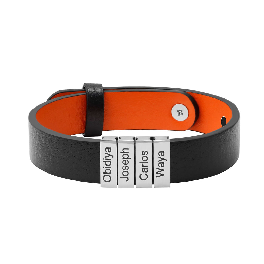 Men's Leather Bracelet with Custom Silver Bricks