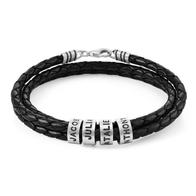 Men's Braided Leather Bracelet with Custom Beads